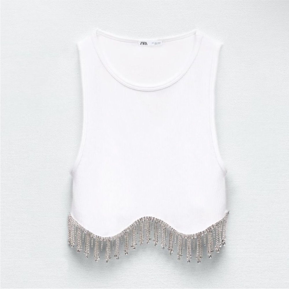 Zara Tops | Zara white seamless Rhinestone Top